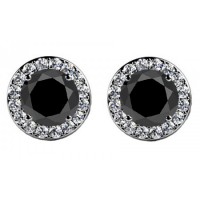 4.00 ct Round Cut Black Diamond Studs Earrings With Side Diamonds 4.00 ct Round Cut Black Diamond Studs Earrings With Side Diamonds