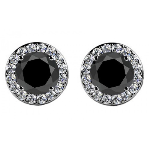 4.00 ct Round Cut Black Diamond Studs Earrings With Side Diamonds 4.00 ct Round Cut Black Diamond Studs Earrings With Side Diamonds