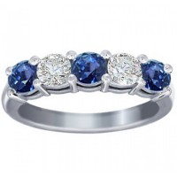 1.00 Ct Round Cut Diamond And Blue Sapphire Wedding Band Ring 1.00 Ct Round Cut Diamond And Blue Sapphire Wedding Band Ring