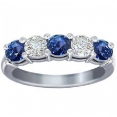 1.00 Ct Round Cut Diamond And Blue Sapphire Wedding Band Ring 1.00 Ct Round Cut Diamond And Blue Sapphire Wedding Band Ring