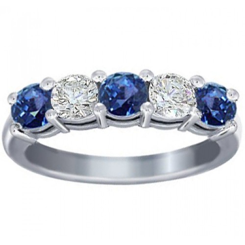 1.00 Ct Round Cut Diamond And Blue Sapphire Wedding Band Ring 1.00 Ct Round Cut Diamond And Blue Sapphire Wedding Band Ring