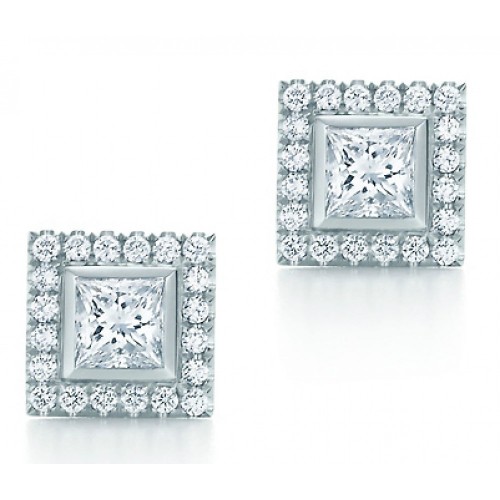 2.00 ct ttw Princess Cut Diamond Stud Earrings With Accented Diamonds 2.00 ct ttw Princess Cut Diamond Stud Earrings With Accented Diamonds