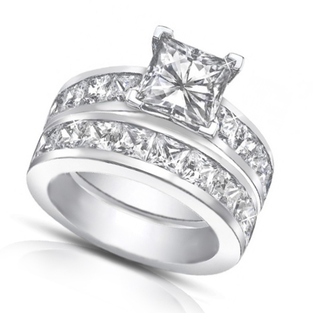 4 50 Ct Princess  Cut  Diamond  Engagement  Ring  Set  In 