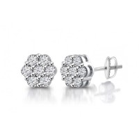 2.00 ct Flower Set Round Cut Cubic Zirconia Stud Earrings in Screw Back