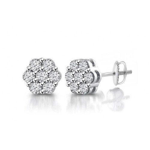 2.00 ct Flower Set Round Cut Cubic Zirconia Stud Earrings in Screw Back 2.00 ct Flower Set Round Cut Cubic Zirconia Stud Earrings in Screw Back