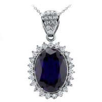 11.83 Ct Ladies Oval Shape Sapphire & Round Cut Diamond Pendant Necklace