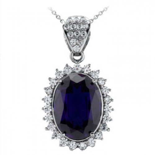 11.83 Ct Ladies Oval Shape Sapphire & Round Cut Diamond Pendant Necklace 11.83 Ct Ladies Oval Shape Sapphire & Round Cut Diamond Pendant Necklace
