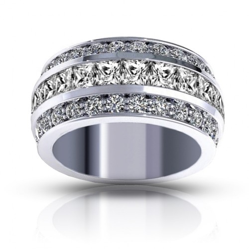 3.00 ct Ladies Three Row Round And Princess Cut Diamond Anniversary Wedding Band 3.00 ct Ladies Three Row Round And Princess Cut Diamond Anniversary Wedding Band