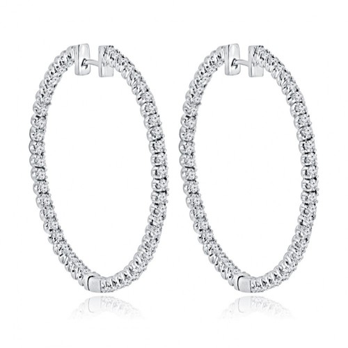 4.00 ct Round Cut Diamond Inside Outside Hoop Earrings