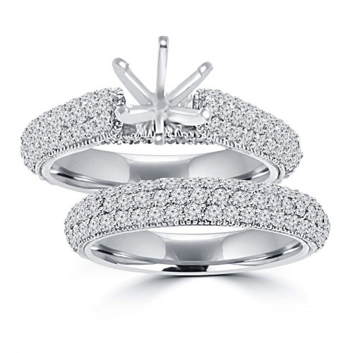 2.50 ct Ladies Round Cut Diamond Semi Mounting Set Engagement Ring in 14 kt White Gold