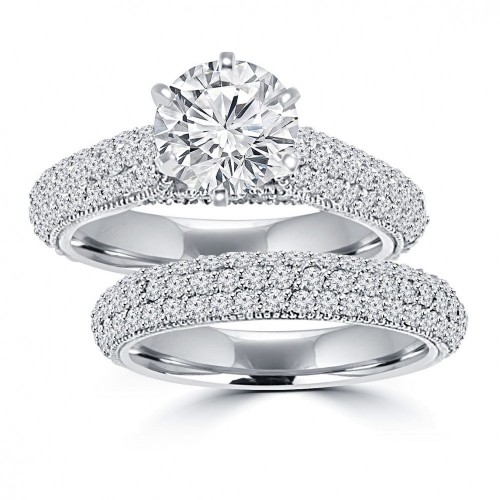 3.25 ct Ladies Round Cut Diamond Engagement Ring Set in 14 kt White Gold Pave Set 3.25 ct Ladies Round Cut Diamond Engagement Ring Set in 14 kt White Gold Pave Set