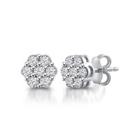 2.00 ct Flower Set Round Cut Cubic Zirconia Stud Earrings in Push Back