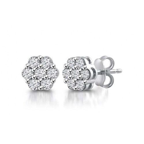 2.00 ct Flower Set Round Cut Cubic Zirconia Stud Earrings in Push Back 2.00 ct Flower Set Round Cut Cubic Zirconia Stud Earrings in Push Back