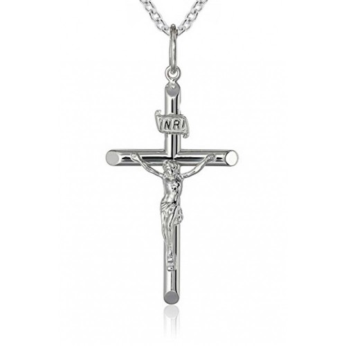 Crucifix Cross Pendant Necklace in 925 kt Sterling Silver with 16 inch Link Chain Crucifix Cross Pendant Necklace in 925 kt Sterling Silver with 16 inch Link Chain