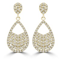 2.08 ct ttw Ladies Round Cut Diamond Drop Dangling Earrings In 14 Kt Yellow Gold 2.08 ct ttw Ladies Round Cut Diamond Drop Dangling Earrings In 14 Kt Yellow Gold