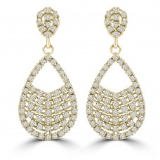 2.08 ct ttw Ladies Round Cut Diamond Drop Dangling Earrings In 14 Kt Yellow Gold 2.08 ct ttw Ladies Round Cut Diamond Drop Dangling Earrings In 14 Kt Yellow Gold