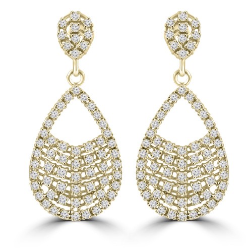 2.08 ct ttw Ladies Round Cut Diamond Drop Dangling Earrings In 14 Kt Yellow Gold