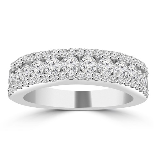 1.16 ct Ladies Three Row Round Cut Diamond Wedding Band in 14 kt White Gold