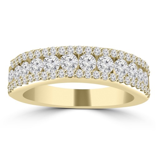 1.16 ct Ladies Three Row Round Cut Diamond Wedding Band in 14 kt Yellow Gold