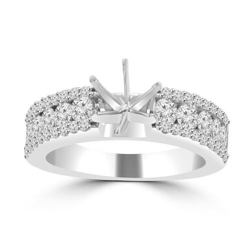 1.09 ct Ladies Three Row Round Cut Diamond Semi Mounting Ring in 14 kt White Gold 1.09 ct Ladies Three Row Round Cut Diamond Semi Mounting Ring in 14 kt White Gold