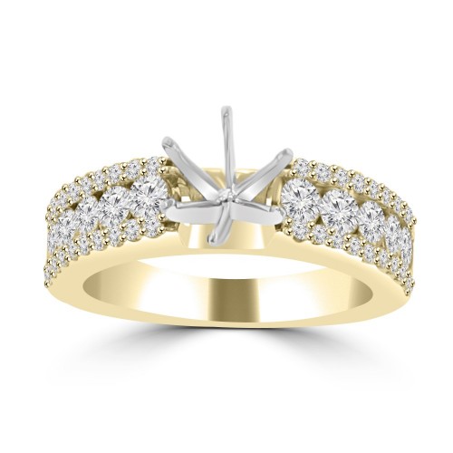 1.09 ct Ladies Three Row Round Cut Diamond Semi Mounting Ring in 14 kt Yellow Gold 1.09 ct Ladies Three Row Round Cut Diamond Semi Mounting Ring in 14 kt Yellow Gold