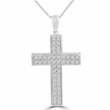 1.61 ct t.w. Round Cut Diamond Cross Pendant Necklace in 14 kt Gold 1.61 ct t.w. Round Cut Diamond Cross Pendant Necklace in 14 kt Gold