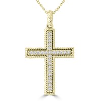 1.61 ct t.w. Round Cut Diamond Cross Pendant Necklace in 14 kt Yellow Gold 1.61 ct t.w. Round Cut Diamond Cross Pendant Necklace in 14 kt Yellow Gold