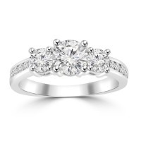 1.97 ct Ladies Three Stone Round Cut Diamond Engagement Ring in 14 kt White Gold