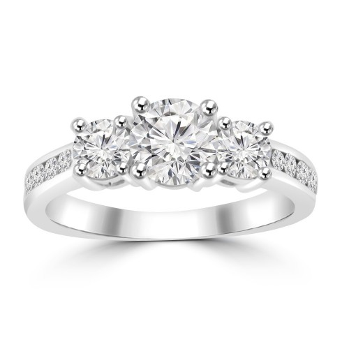 1.97 ct Ladies Three Stone Round Cut Diamond Engagement Ring in 14 kt White Gold