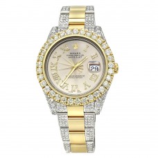 ICED OUT TWO TONE ROLEX OYSTER PERPETUAL DATEJUST MENS DIAMOND WATCH 15CT ICED OUT TWO TONE ROLEX OYSTER PERPETUAL DATEJUST MENS DIAMOND WATCH 15CT
