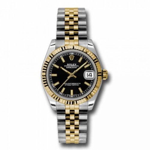 Rolex Datejust 31mm Black dial, Fluted Bezel, Steel and Yellow Gold Jubilee Bracelet, 178273 bkij