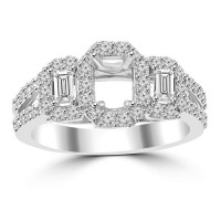 1.01 ct Ladies Round and Baguette Cut Diamond Semi Mounting Engagement Ring in 14 kt White Gold 1.01 ct Ladies Round and Baguette Cut Diamond Semi Mounting Engagement Ring in 14 kt White Gold