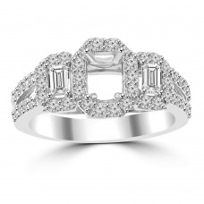 1.01 ct Ladies Round and Baguette Cut Diamond Semi Mounting Engagement Ring in 14 kt White Gold 1.01 ct Ladies Round and Baguette Cut Diamond Semi Mounting Engagement Ring in 14 kt White Gold