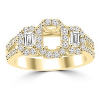 1.01 ct Ladies Round and Baguette Cut Diamond Semi Mounting Engagement Ring in 14 kt Yellow Gold 1.01 ct Ladies Round and Baguette Cut Diamond Semi Mounting Engagement Ring in 14 kt Yellow Gold